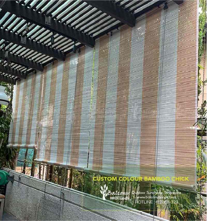 Custom Colour Bamboo Chicks (Light Apricot, White Matte) - Balcony Blinds (at Mount Echo Parking, Singapore)