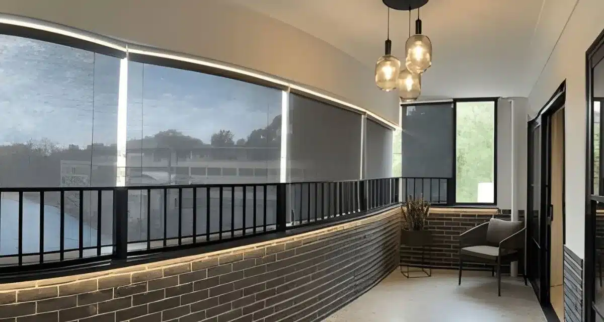 Outdoor balcony blinds creating a shaded and private modern living space with natural light control
